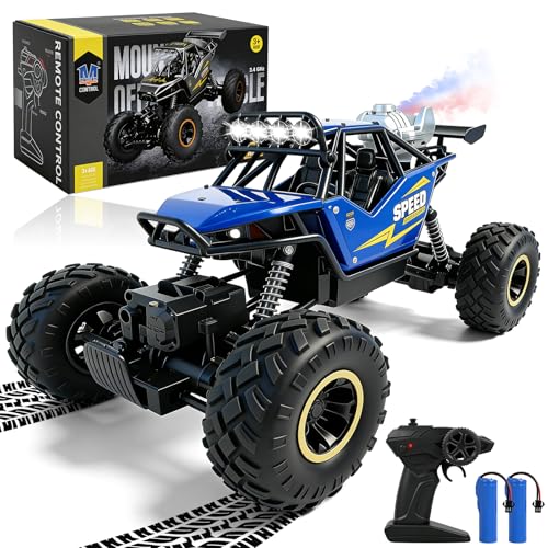 HERMORRYSS Carrinho telecomandado, 1:14 2,4 GHz carro remoto, carro RC 4 x 4 com spray, iluminação e 2 baterias 60 - 80 Min Play, Offroad Monster RC Truck, presentes adequados para crianças 3+ anos