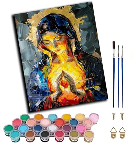 WANGXIAO Pintura por Números para Adultos Principiantes,40 x 50 cm，Pintura con 3 Pinceles Painting by Number Kit，Nuestra Señora de la Luz,Sin marco