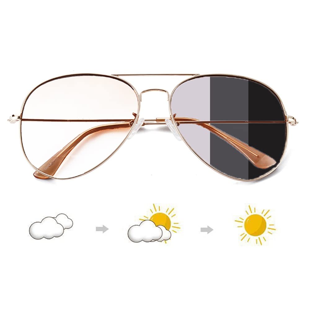 Gafas De Lectura Fotocromáticas Enfoque Múltiple Progresivo Inteligente Gafas De Presbicia, Gafas De Sol De Aviador Clásicas para Hombre Mujer, Montura De Metal Retro, Negro
