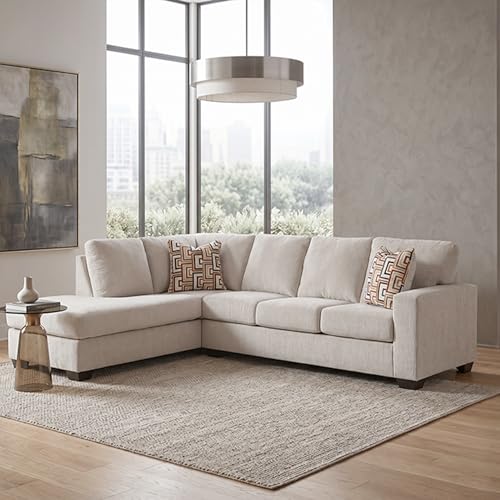 Image of Signature Design by Ashley Aviemore 2-Piece Sectional Sofa with Chaise | Stone gray chenille, Sag-resistant platform foundation, Includes 2 accent pillows, 110-in wide