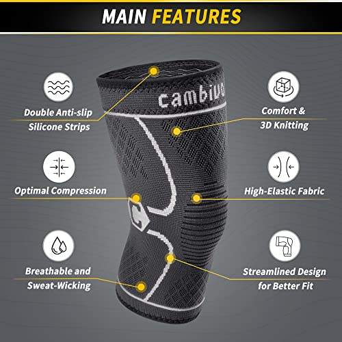 Image of CAMBIVO 2 Pack Knee Brace, Knee Compression Sleeve for Men and Women, Knee Support for Running, Workout, Gym, Hiking, Sports (Gray,Medium)