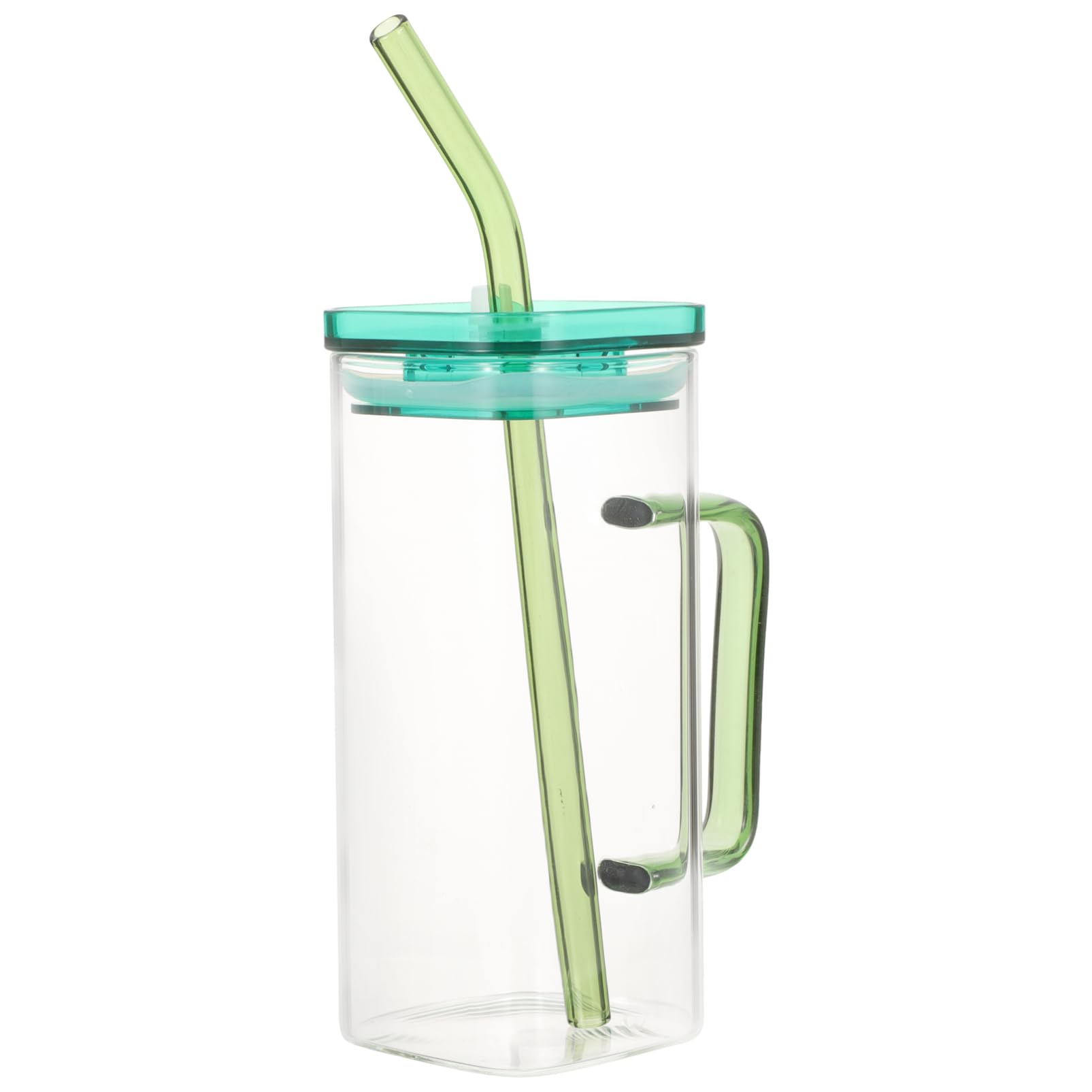 MOLUCKFU Square Glass Cup Handles Borosilicate Drinking Glass Set Iced Cup Straw for Drinks