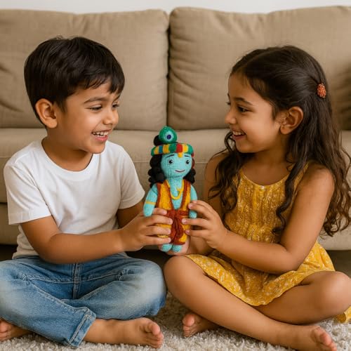 Image of Sutra Handmade Crochet Lord Krishna Doll | Wool Amigurumi Soft Toy | Baby-Safe Pooja Decor & Gifting Item | Handmade by Women Artisans