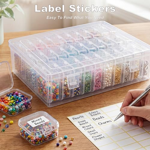 Image of Exptolii Small Bead Organizer Box, 45Pcs Clear Plastic Case Mini Dimond Bead Storage Containers with Hinged Lids and Rectangle for Bracelet Making DIY Jewelry Craft Nail Small Parts