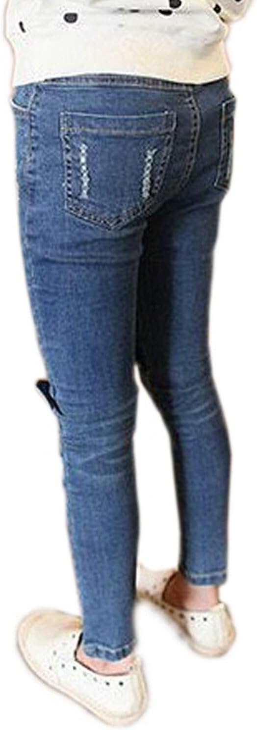 Big Girls Kids Distressed Ripped Hole Teens Jean Blue Cat Slim Denim Pants - Image 3