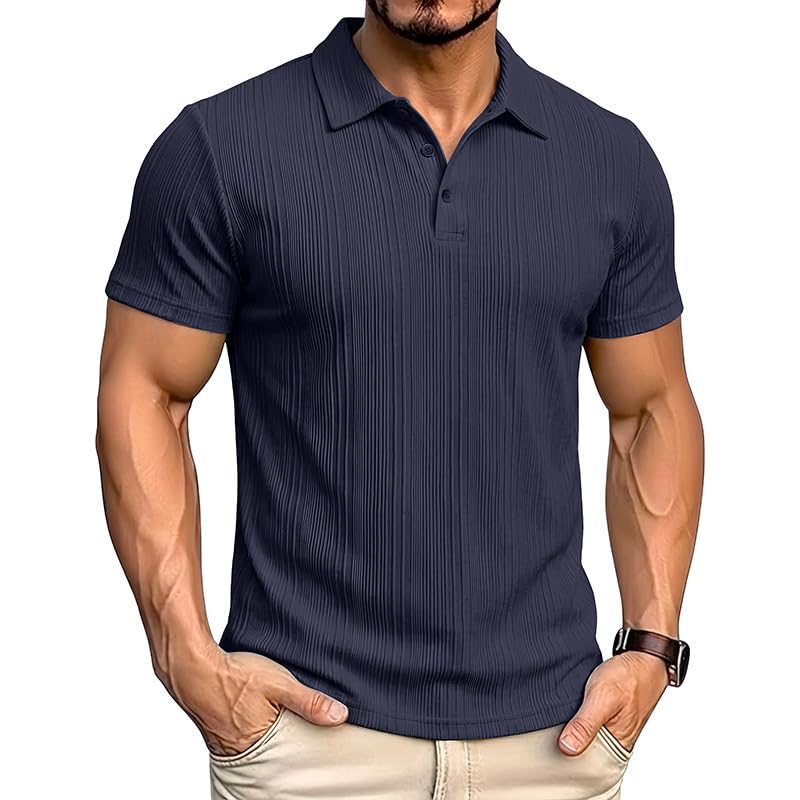 Polo texturizado para hombre, manga corta, casual y elástico, ideal para golf, verano, vacaciones y playa