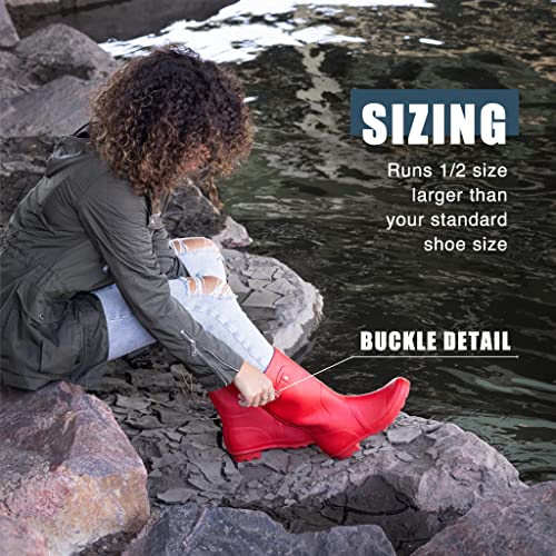 NORTY Waterproof Rain Boots for Women Size 11, Mid Calf Rain Shoes, Slip-Resistant, Comfortable Rainboots, Stylish Outdoor Garden Boots, Glossy Navy Paw Print, 11.25" Shaft