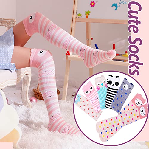 Image of MOGGEI 6 Pairs Kids Girls Knee High Socks Gift Long Crazy Silly Tall Funny Boot Cute Animal Child Fun Socks