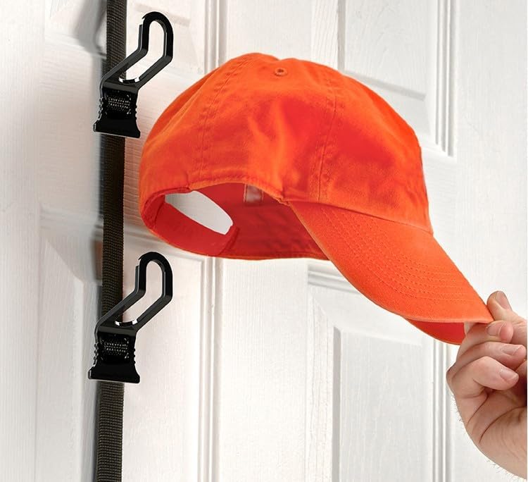 Perfect Curve Cap Rack | Over-The-Door Hat Organizer | Nine hooks holds 9-18 Caps | Baseball Cap Rack for Door | 1 Strap | Black thumbnail