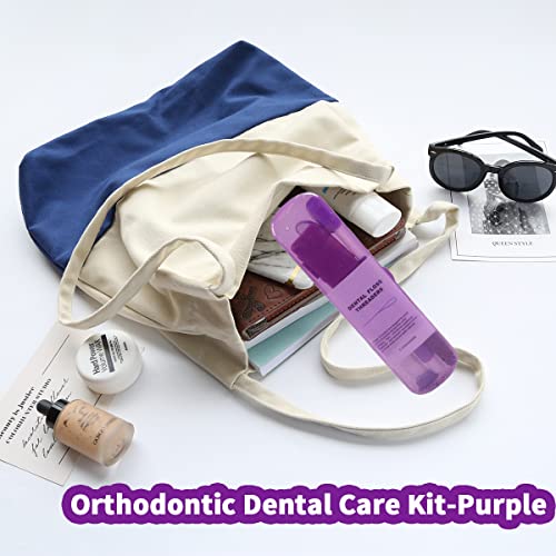 Braces Cleaning Kit For Teeth, Portable Orthodontic Toothbrush Kit Oral Care Dental Travel Kit - Interdental Brush Dental Wax Dental Floss Toothbrush Box (Purple B) #TOP5