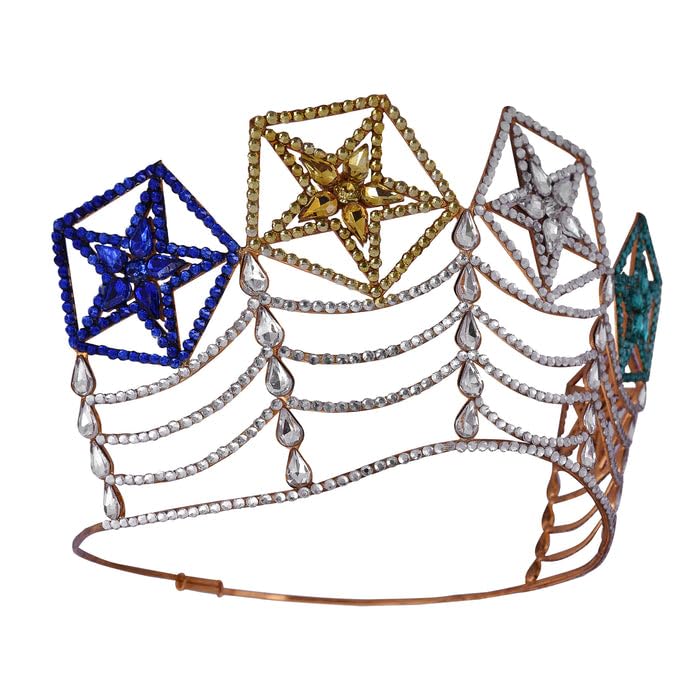 Bricks Masons OES Crown with Rhodium Plating and Colorful Stars – Adjustable Formal Crown with Crystal Accents