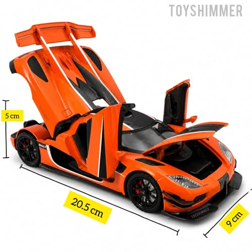 Image of 1:24 Scale Koenigsegg One:1 Diecast Model Car with LED Lights & Engine Sound | Premium Metal Body | Openable Doors via Roof Button | Realistic Collectible Toy for Kids & Adults-Orange
