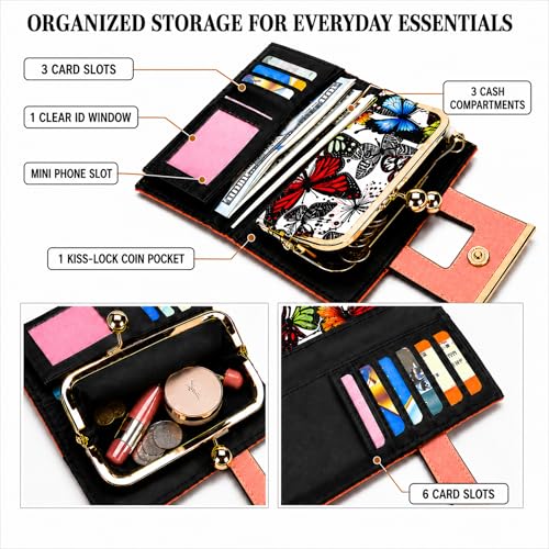 Image of Floral Wallet for Women, Vintage Kiss-Lock Clutch Purse | 10 Card Slots, Full-Length Bill Compartment and Organized Storage,Secure Kiss-Lock Closure, Vintage PU Leather Gift Box