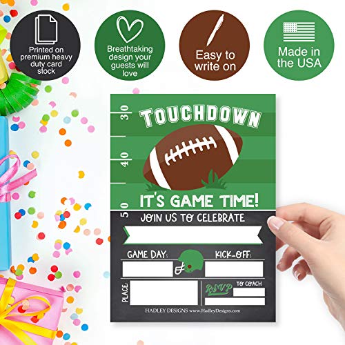 Image of Hadley Designs Kids Birthday Invitations For Boys Football Theme - 25 Football Birthday Party Invitations For Boys, Touchdown Invites For Boy, Cute Party Supplies, Made In USA