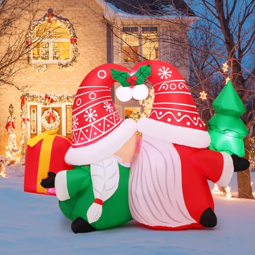 GOOSH 5FT Christmas Gnome Inflatables Outdoor Decorations,Blow Up Couple Gnomes