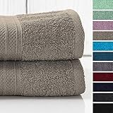 [page_title]-Lumaland Premium 2er Set XXL Badetücher Handtücher Frottee 100 x 150 cm aus 100% Baumwolle 500 g/m² mit Aufhänger Taupe