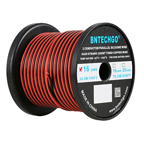 Creative Product BNTECHGO 16 Gauge Flexible 2 Conductor Parallel Silicone Wire Spool Red Black High Resistant 200 deg C 600V for Single Color LED Strip Extension Cable Cord,model,100ft Stranded Copper Wire