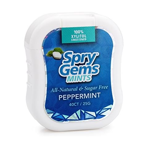 Spry Gems Natural Peppermint Xylitol Mints, On The Go Oral Care, Sugar Free Mints for Dry Mouth, Promote Oral Health, Increase Saliva Production and Stop Bad Breath - Peppermint 40 Count (Pack of 6) Cover
