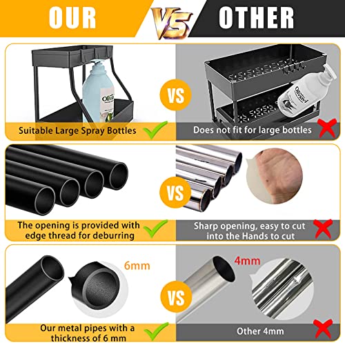 YIFOV Under Sink Storage Shelf 2 Tier Kitchen Storage and Organisation Storage Rack Basket with 4 Hooks and 2 Hanging Cup for Kitchen, Bathroom, Pantry, Black - Image 6