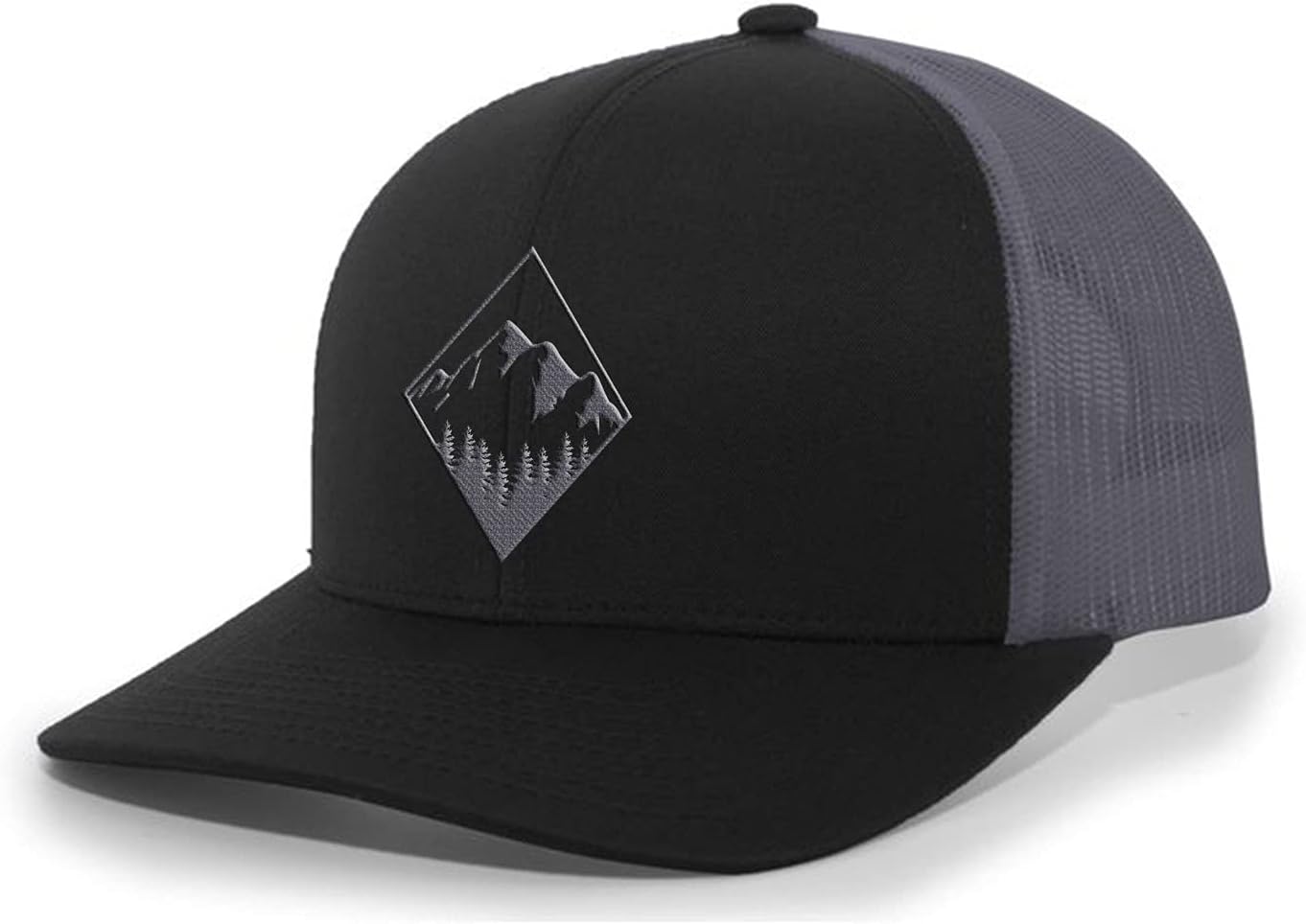Trenz Shirt Company Men's Retro Geometric Diamond Mountain Outdoors Woodland Embroidered Mesh Back Trucker Hat