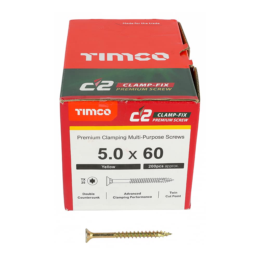 TIMCO C2 Clamp-Fix Multi-Purpose Premium Screws - TX - Double Countersunk - Yellow - 5.0 x 60 - Box of 200 - Image 3
