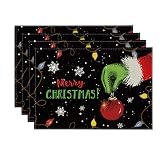 Artoid Mode Xmas Ball Merry Christmas Placemats Set of 4, 12x18 Inch Seasonal Winter Holiday Black T