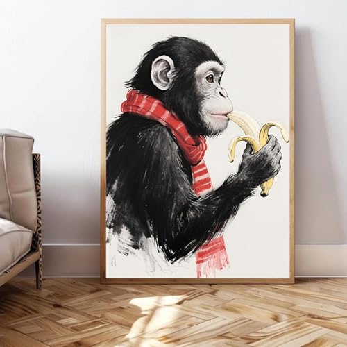 Affiche de singe à écharpe rouge pour la décoration de salon et cuisine