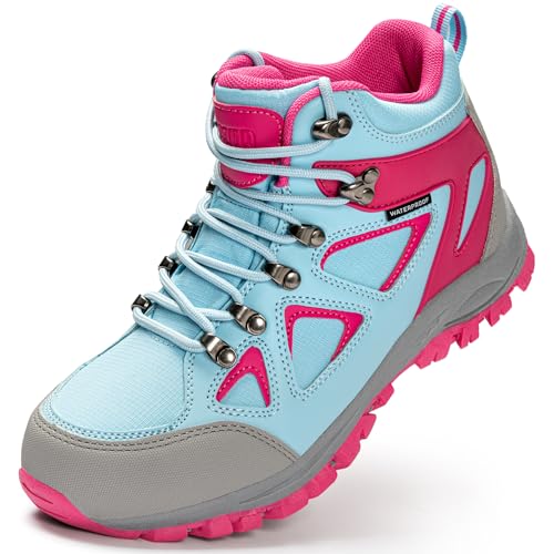R CORD Girls Hiking Boots Kids Hiking Boots Outdoor Walking Tennis Boots Waterproof Non Slip Fashion Sneakers Blue 12 Little Kid