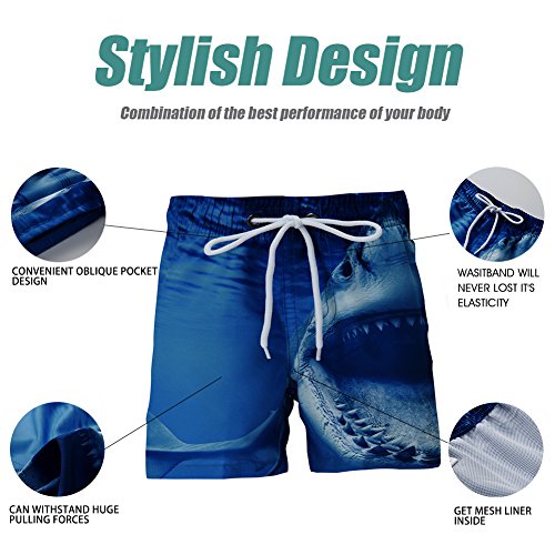 Uideaozone Boys' Swim Trunks Cartoon Shark Swimsuit Quick Dry Beach Board Shorts #TOP2