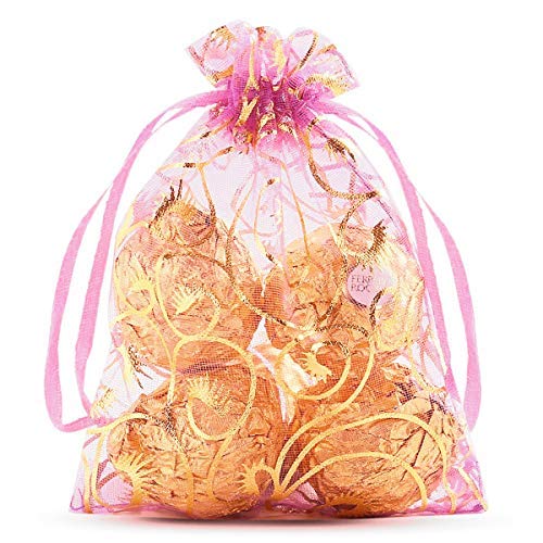 Wudygirl 100pcs Organza Bag 4x6'' Drawstring Jewelry Candy Pouches Bags Wedding Party Favor Chocolate.Business Cards Gift Bags Women Men Girls (Pink Eyelash)