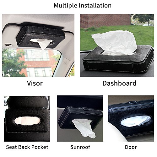 Mr.Ho Luxury Black Leather Car Visor Tissue Holder Mount, Hanging Tissue Holder Case for Car Seat Back, Multi-use Paper Towel Cover Case With One Tissue Refill for Car & Truck Decoration