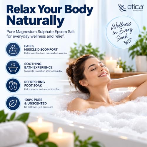 Image of OTICA Epsom Salt 1KG, USP Grade Magnesium Sulphate Bath Salt, Foot Soak