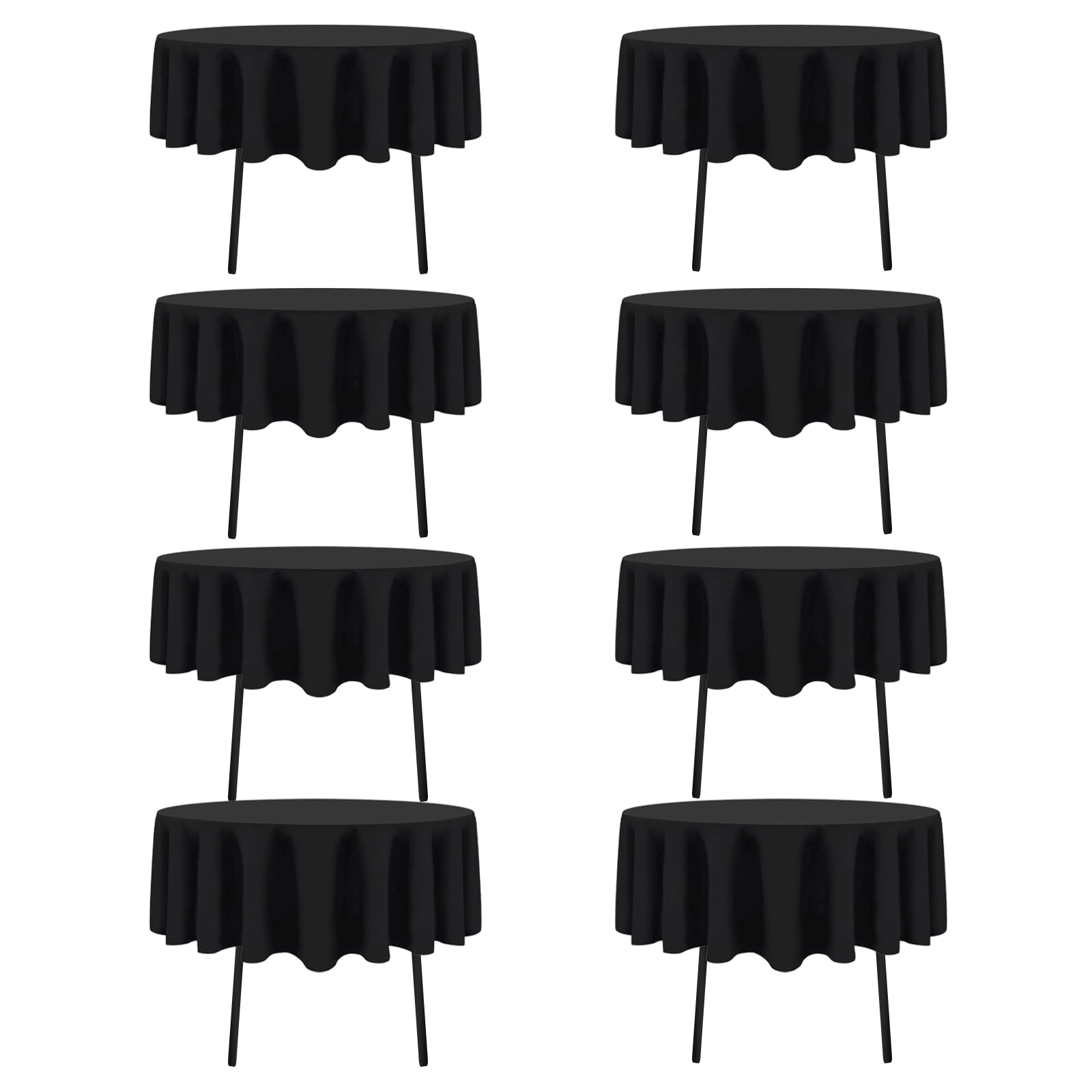 CKIKU Black 60 Inch Round Tablecloths 8 Pack