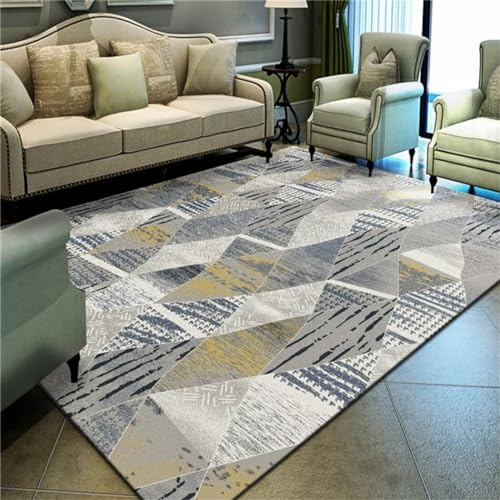 Tapis doux salon 250x300cm gris géométrique avec envers antidérapant