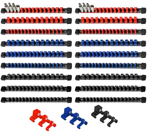 Image of AMM 18-Piece Socket Organizer, 1 /2 inch, 3 /8 inch and 1 /4 inch Drive ABS Tools-Socket Holder,Heavy Duty Socket Racks, Premium Quality Socket Clip Rail Holder,The best tool trays in the garage