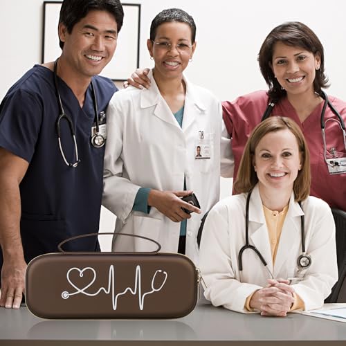 Image of BOVKE Stethoscope Case for 3M Littmann Classic III Monitoring /Lightweight II S.E /Cardiology IV Diagnostic /MDF Acoustica Stethoscopes, Extra Pocket for Doctor & Nurse Accessories, Brown