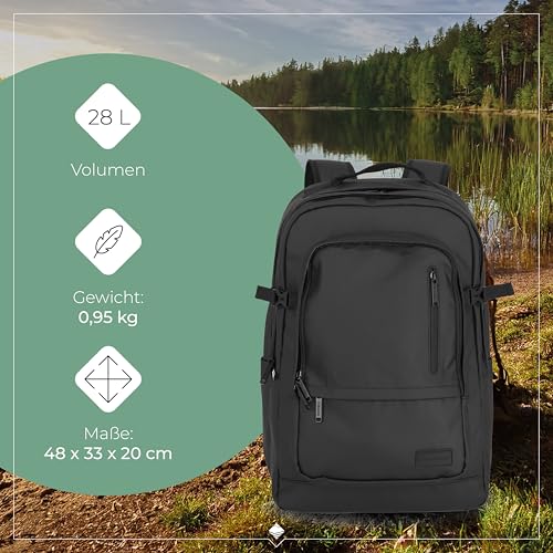 Travelite Rucksack aus wasserabweisendem Material, gepolstertes Laptop Fach 15,6 Zoll, BASICS Tagesrucksack mit Aufsteckfunktion, 48 cm, 28 Liter, 900 Gramm