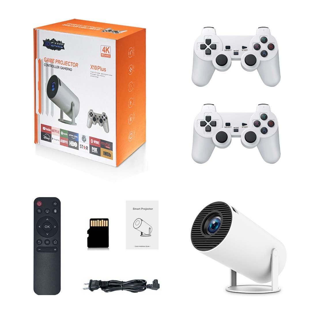 X10 Plus 4K Retro Game Projector, Home Retro Video Game Console with 2 ...
