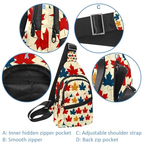 Mochila cruzada de hoja de arce multicolor ajustable para running y viaje 2