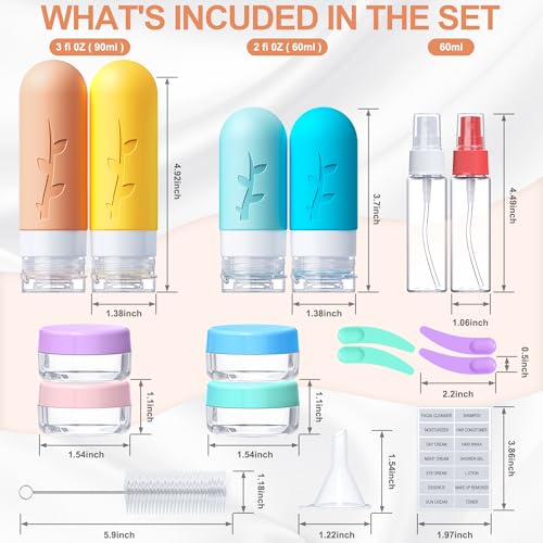 Aeomni 18 Pcs Travel Bottles for Toiletries, Silicone Travel Size Toiletries of Travel Containers Set, Refillable & Leakproof Travel Bottles Kit with TSA Approved Travel Size Bottles, Multicolor 3 51WOZRpEh8L