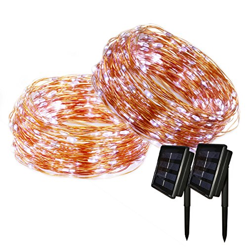 Yasolote 2 PACK Luz Solar 22M 200 LED Guirnalda de Luces 8 Modos de Luces de Alambre de Cobre Impermeable para Decoración de Fiestas, Bodas, Navidad, Exterior e Interior (Blanco)