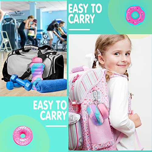 Donut Collapsible Kids Water Bottles For School Girls 20Oz Bpa Free Leakproof Silicone Foldable Water Bottles For Student Toddler Sports Travel W/ Flip Spout, Birthday Gift For Girls Pink 600Ml #TOP2
