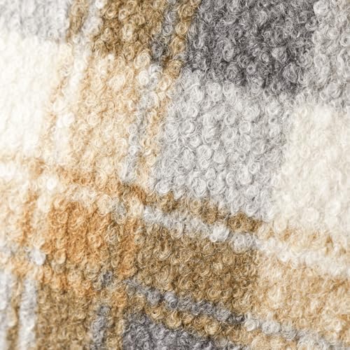 Image of Foindtower Pack of 2 Soft Faux Fur Boucle Throw Decorative Pillow Covers Fuzzy Accent Check Cushion Sherpa Boho Farmhouse Pillowcase for Couch Sofa Bed Living Room Home Decor 18x18 Inch,Amber and Blue