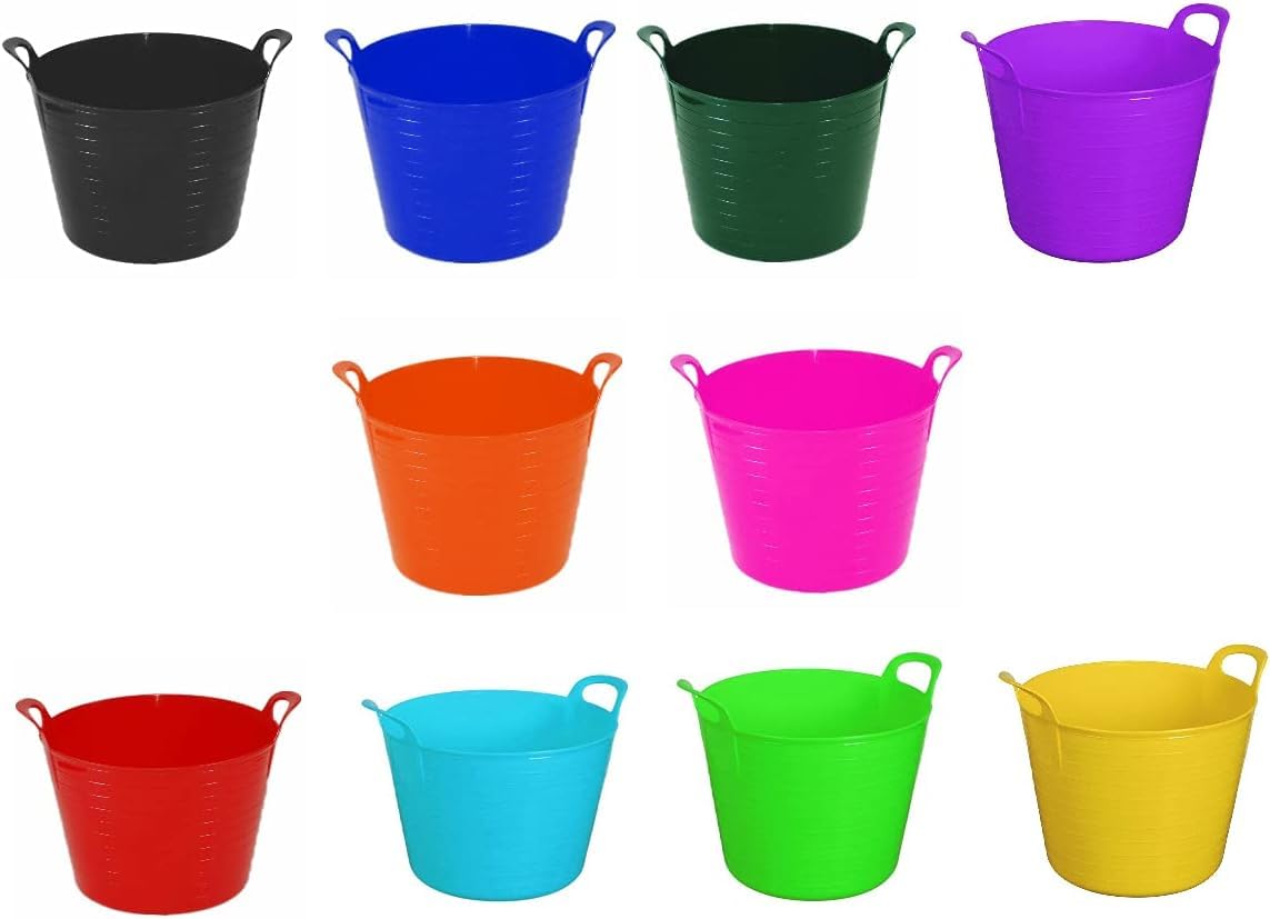 42 LITRE FLEXI BASKET -LARGE TUB -GARDEN -CONTAINER -FLEXIBLE STORAGE BUCKET INDOOR LAUNDRY KITCHEN OUTDOOE - RANDOM COLOUR ASSIGNED ([ Set of 3 ])