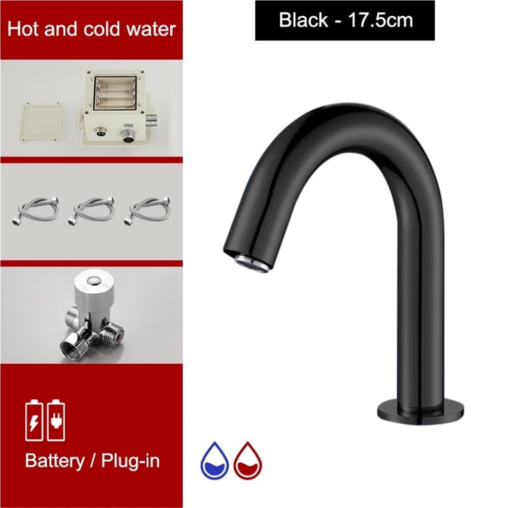 QHQQXN Rubinetto Automatico per Bagno Senza Contatto - Rubinetto con sensore Nero Montato su Piano per Acqua Calda e Fredda, Miscelatore Moderno G1/2 per lavabo, C ELS83, Installazione Facile