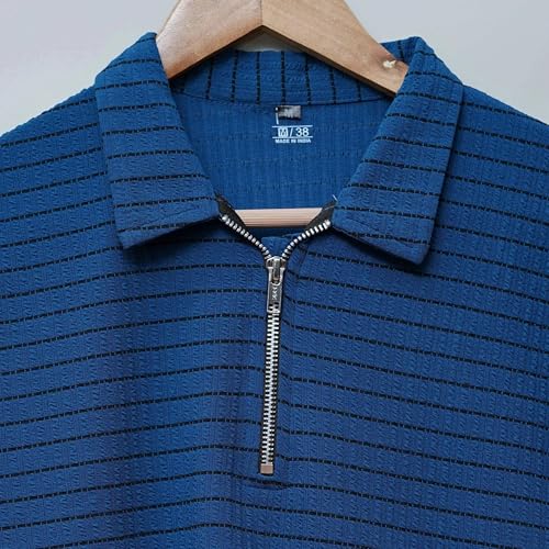 Image of FRT. Men's Striped PoloT-Shirtwith ZipCollarTrendyShort SleeveCasualWearforMenSoft Breathable Fabric All-ColorStylishStripedPoloforDailyOfficeSummerOutdoorOutfits