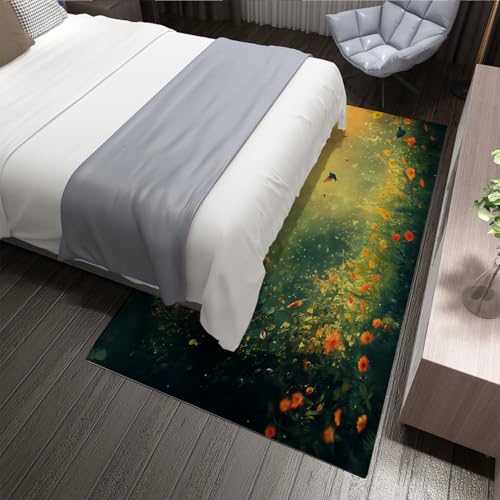 Tapis de salon vert plantes idéal comme tapis de jeu bébé doux et lavable