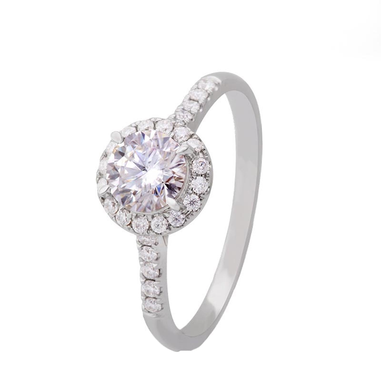 Anillos de compromiso de oro de 14 quilates para mujer, halo de corte redondo de 0,5 quilates, diamantes cultivados en laboratorio/moissanita, anillo de compromiso de oro blanco para ella