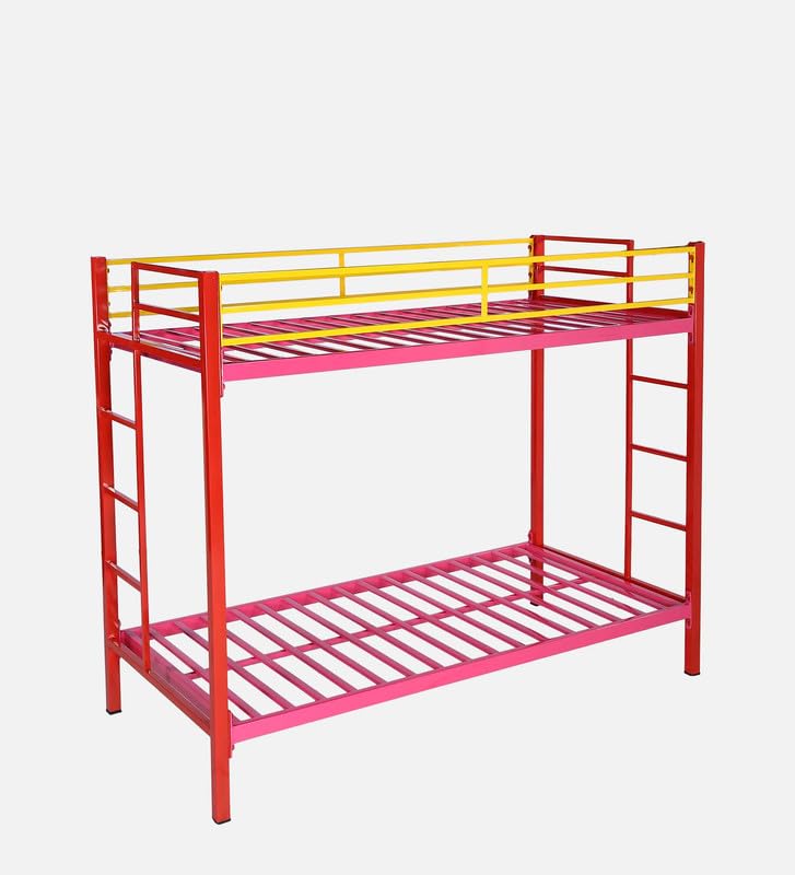 Image of Pilio Twin Over Twin Metal Bunk Beds for Kids | Bunker Bed for Adults | Double Decker Bed for Kids Room Furniture | Frame Only, Mattress not Included (Red - Yellow)