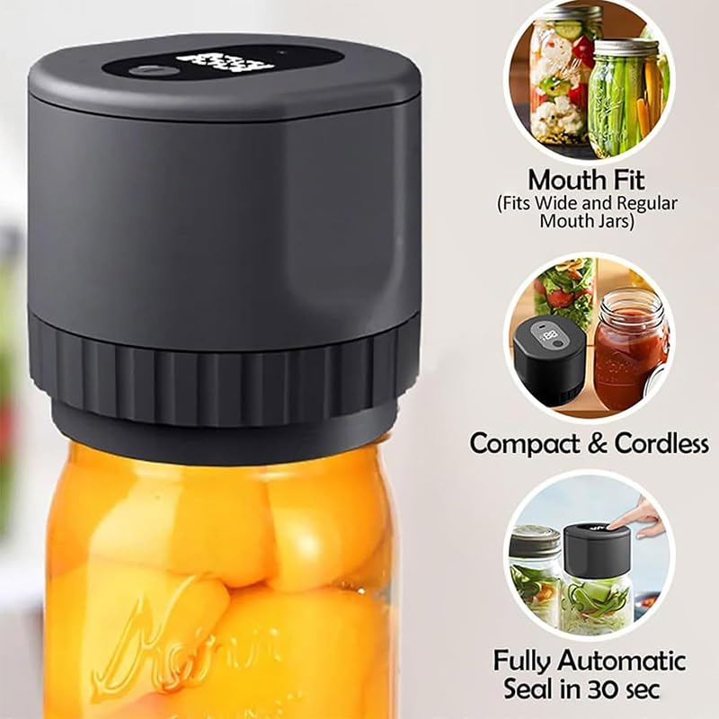 Máquina Selladora Al Vacío Para Tarros Mason, Kit de Sellador de Tarros Eléctrico Para Almacenamiento de Alimentos, Compatible con Boca Ancha y Boca Regular, Para Alimentos Secos y Líquidos